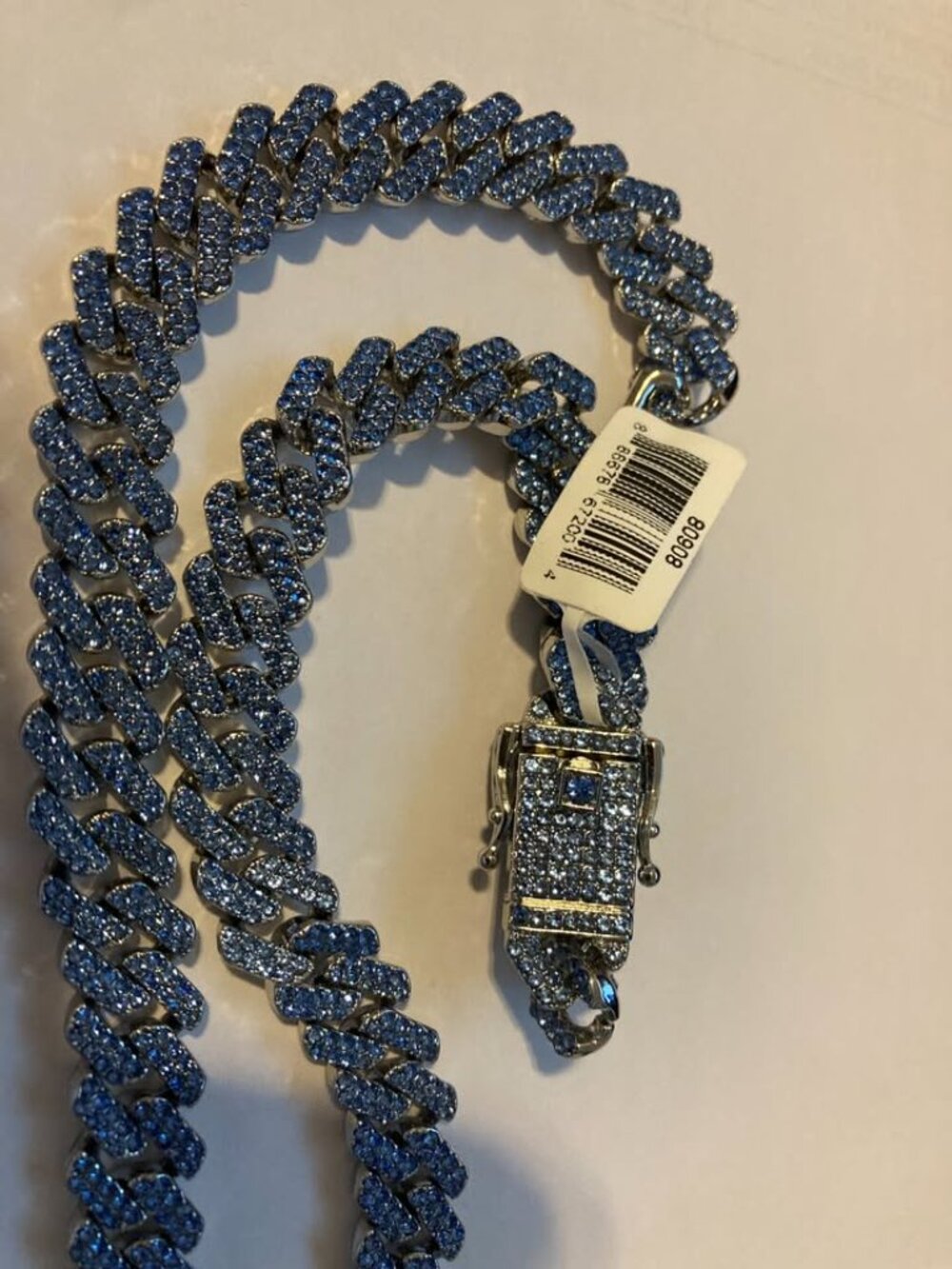 INVICTA Elements Blue Iced Out Silver Cuban Chain Necklace 22" 15mm Crystals